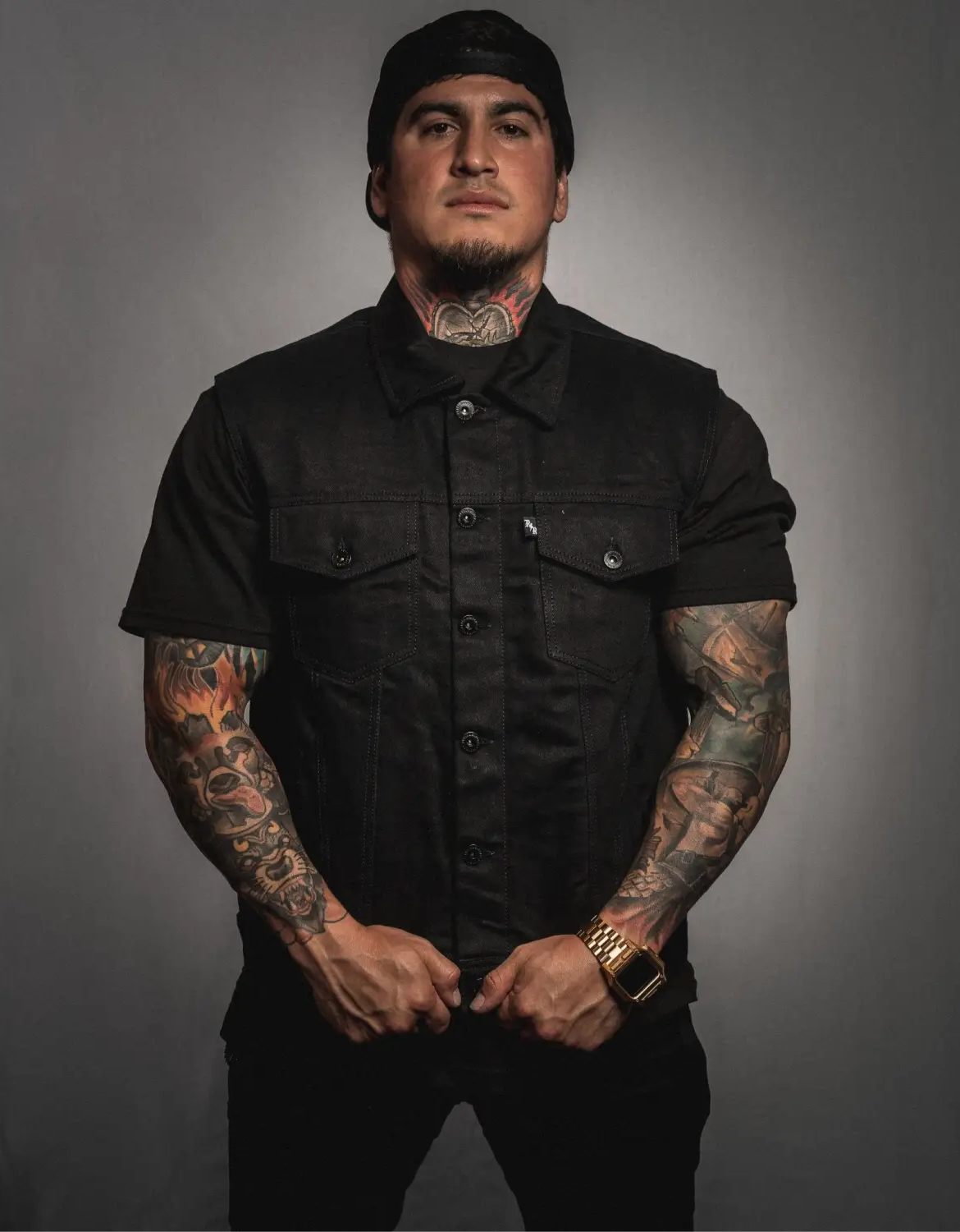 Capone Black Denim Collared Vest