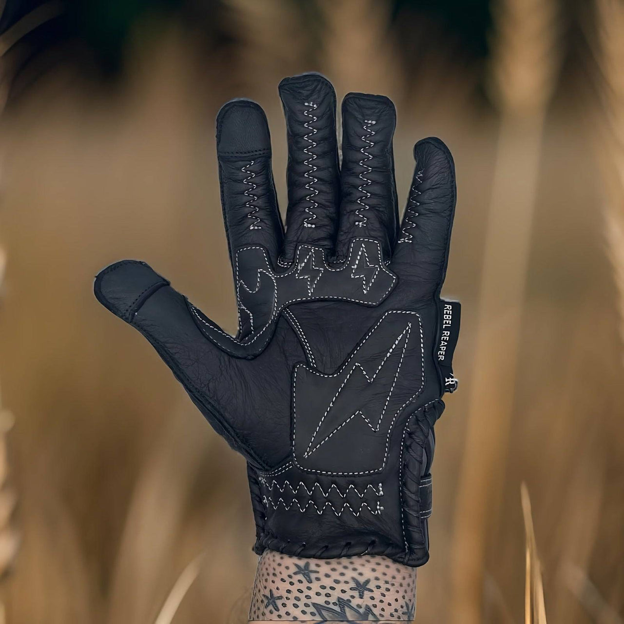 Leather Motorcycle Riding Gloves - Modern Roper - Grey Stars