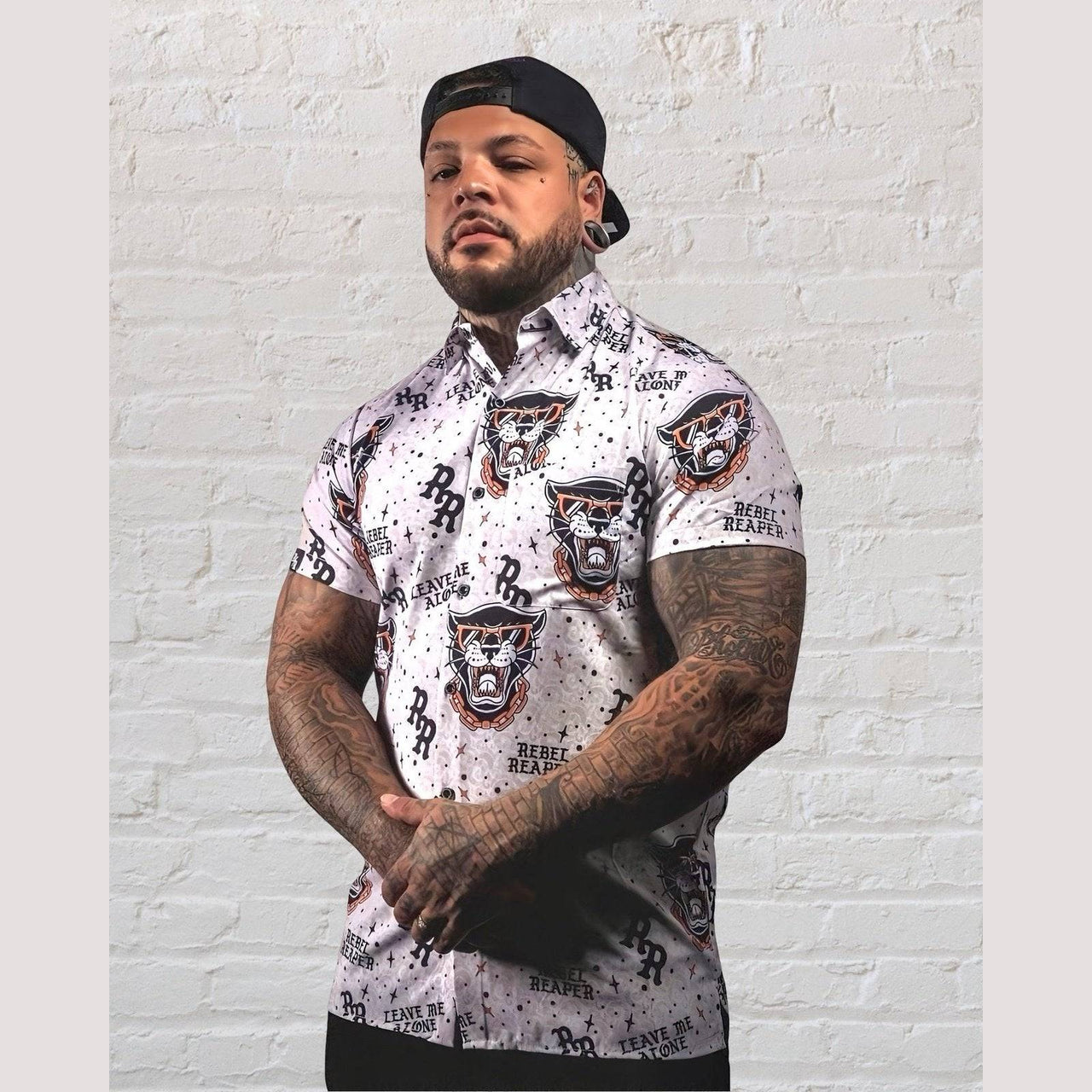 Chill Tattoo Flash Panther | Button Up Shirt | White