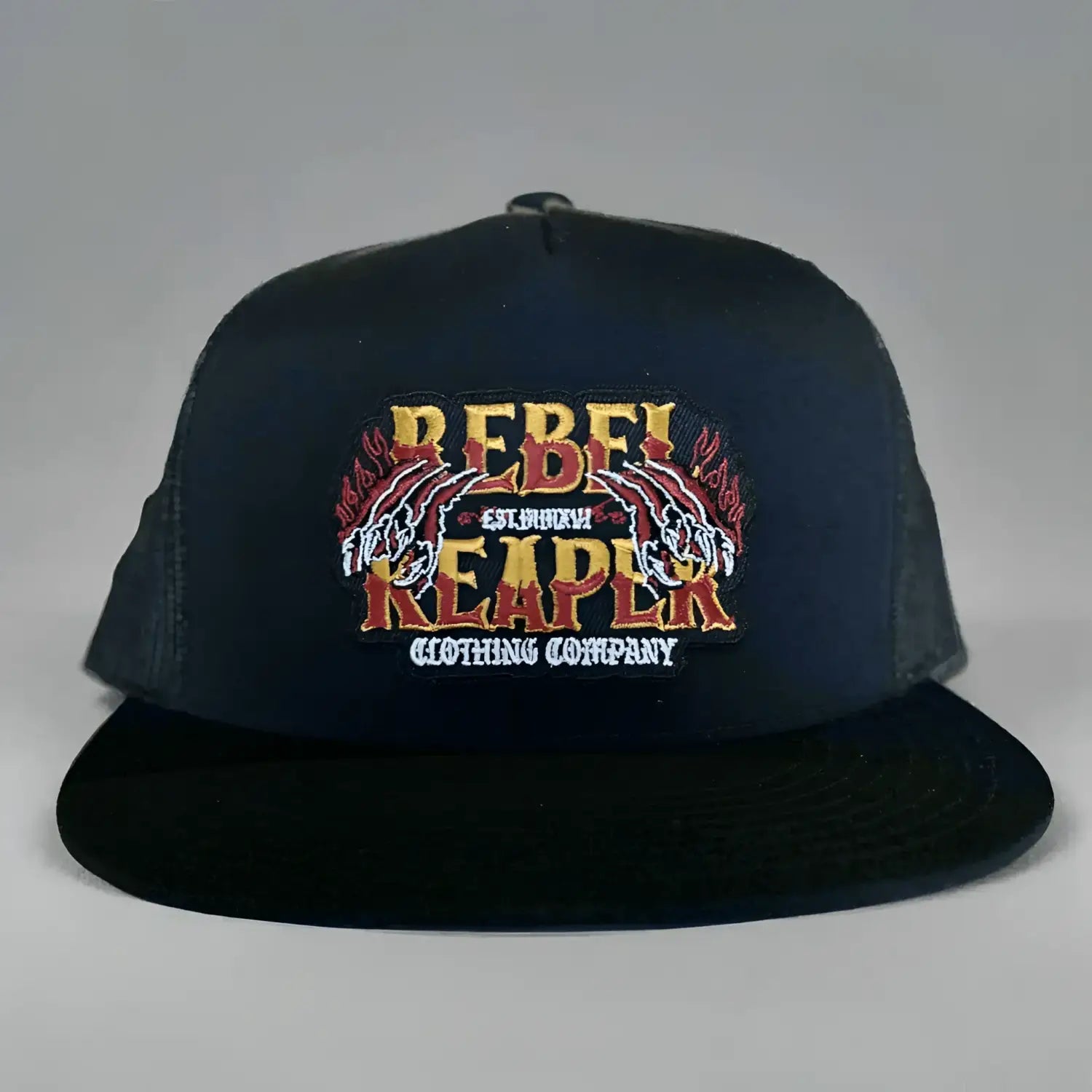 Black Claw Marks Hat Black featuring embroidered logo, classic trucker cap with breathable mesh panels