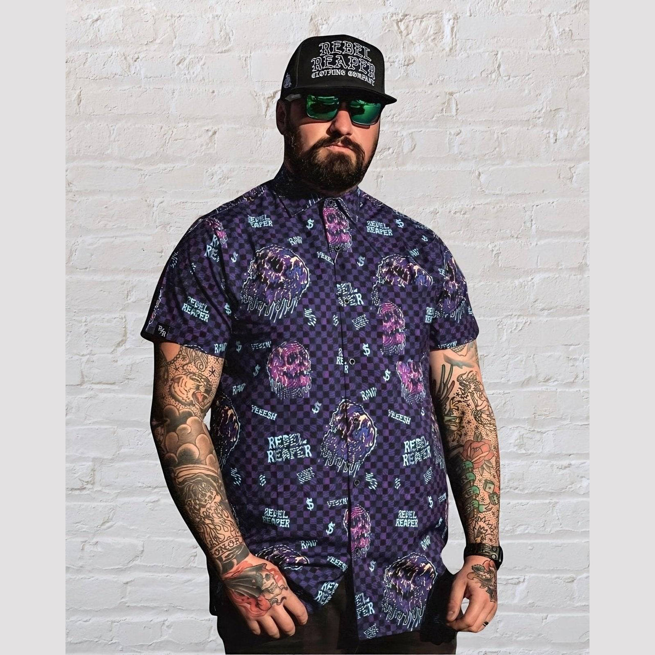 Drippy Skull | Button Up Shirt | Black and Purple