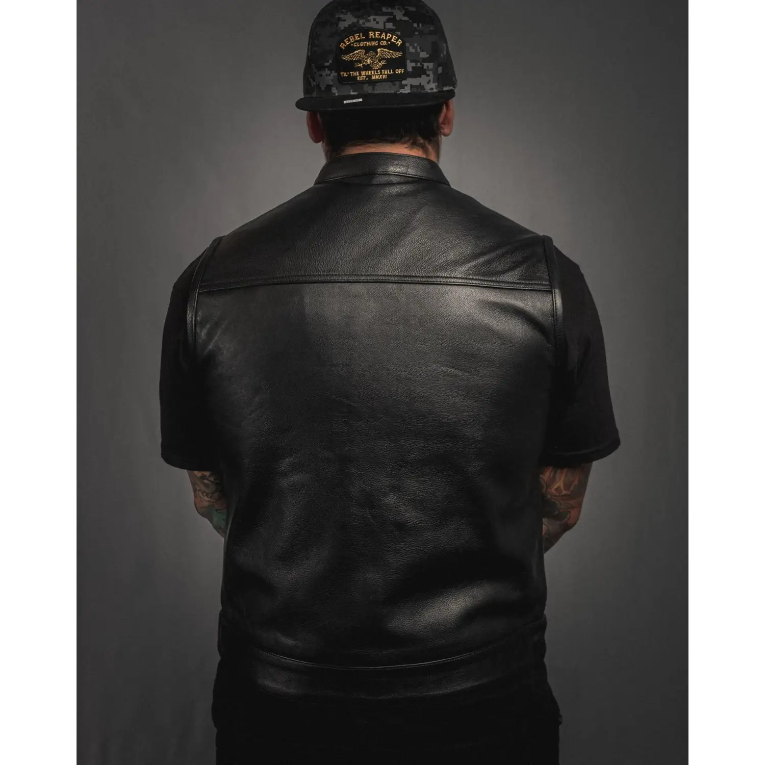 Eastwood Black Leather Vest - Collared - Rebel Reaper Clothing Company