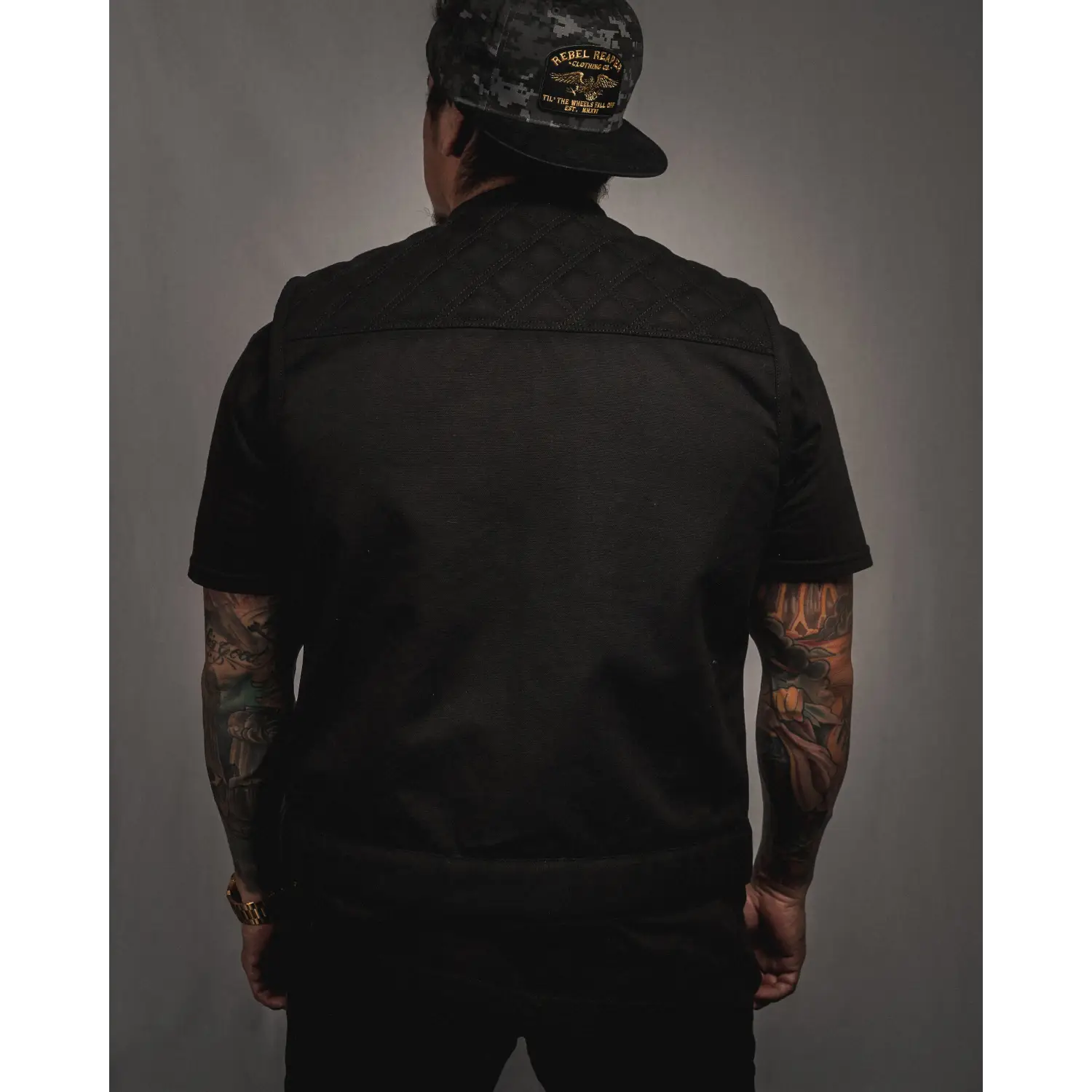 Menace Black Canvas Double Diamond Vest - Rebel Reaper Clothing Company