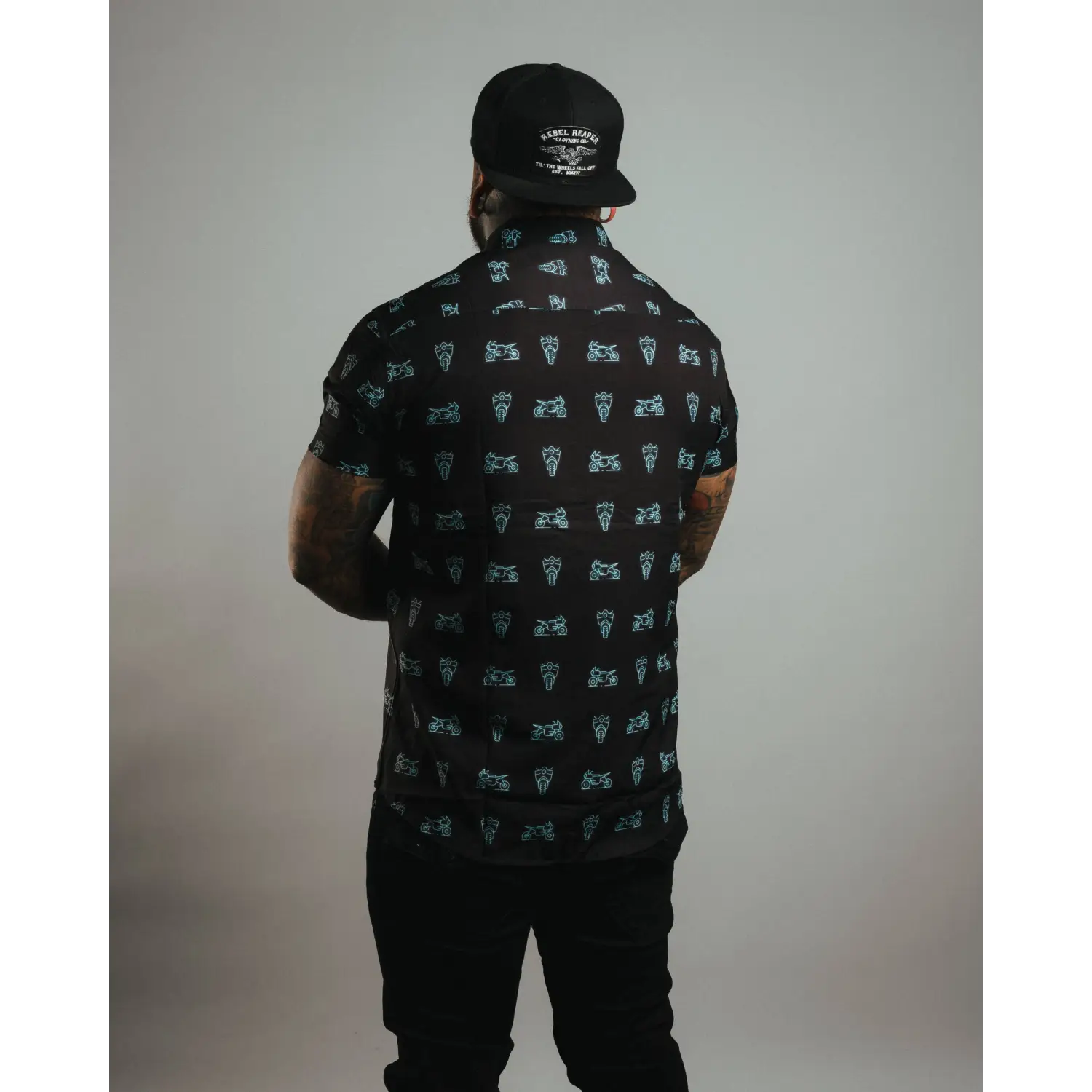 Neon Blue Moto | Button Up Shirt - Rebel Reaper Clothing Company