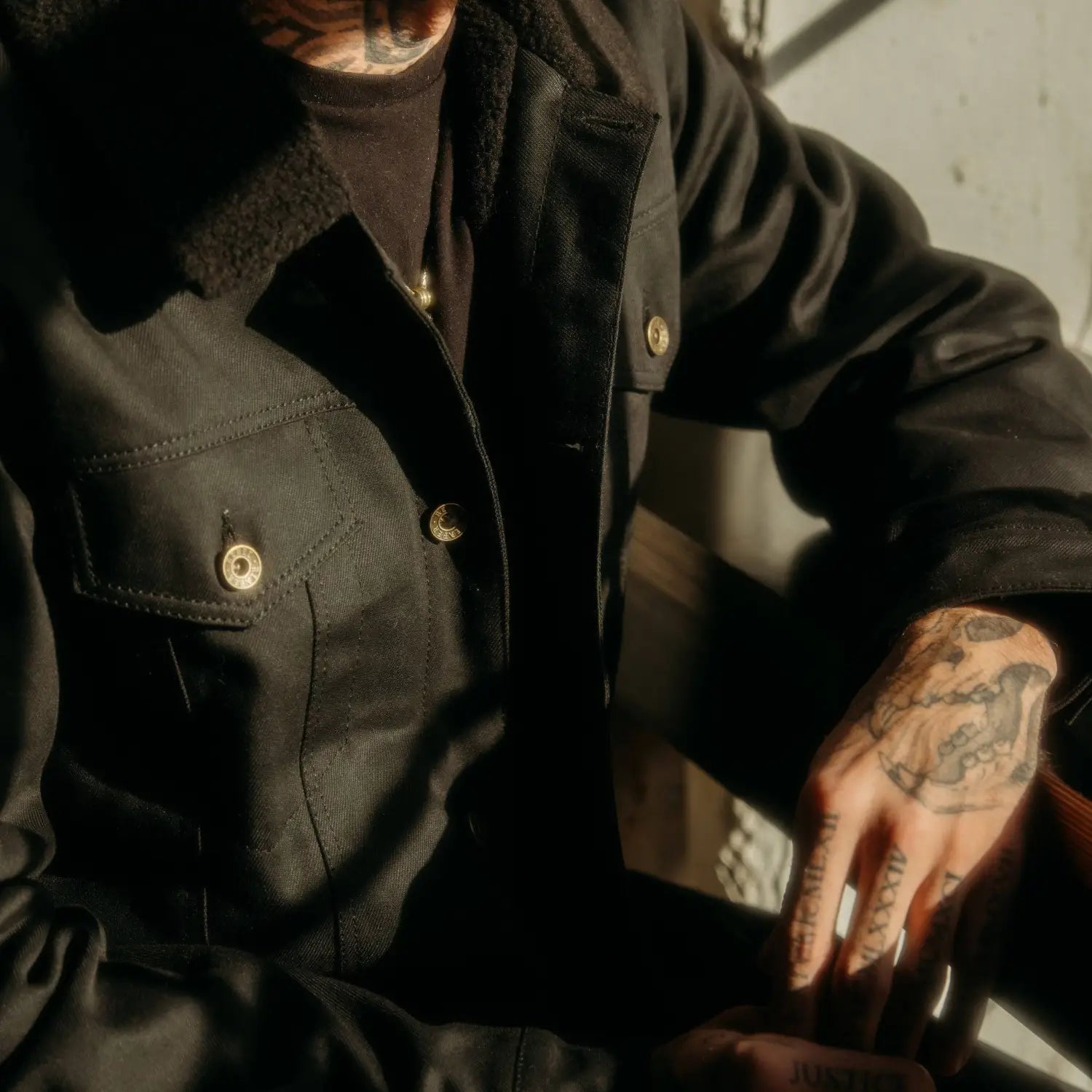 Onyx Sherpa Lined Black Denim Jacket - Rebel Reaper Clothing Company