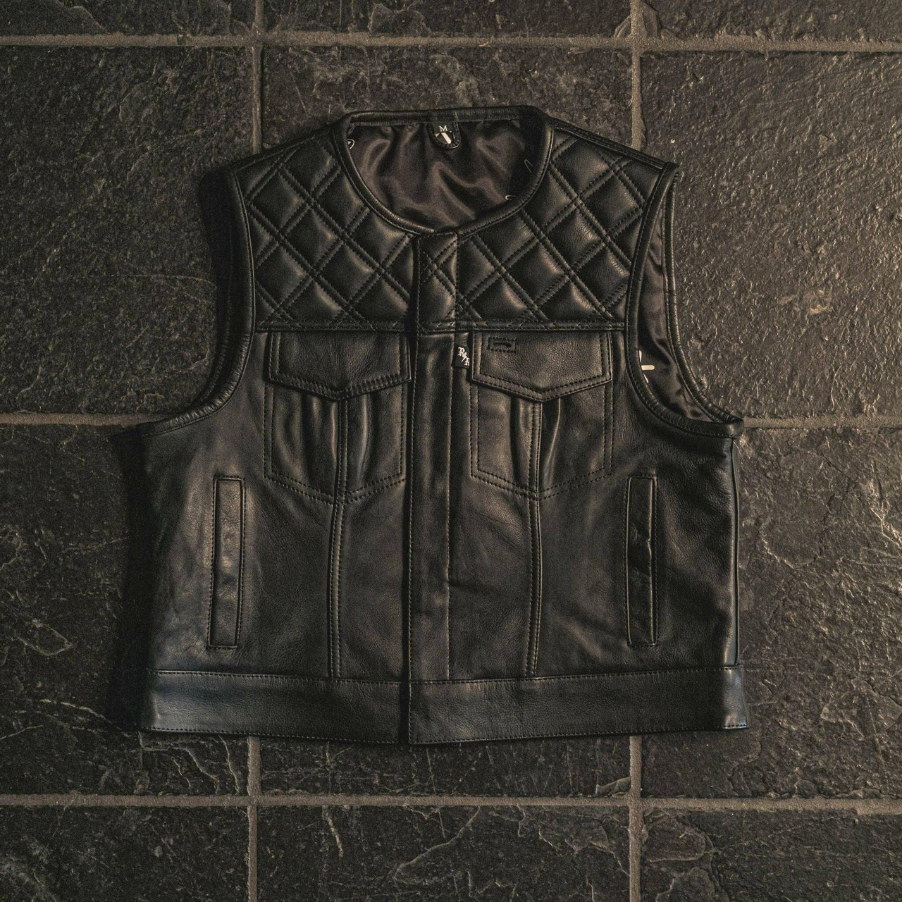 Back N Black 2.0 Collarless Leather Womens Vest