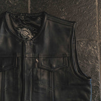 Thumbnail for East-wood Collarless Black Leather Mens Vest