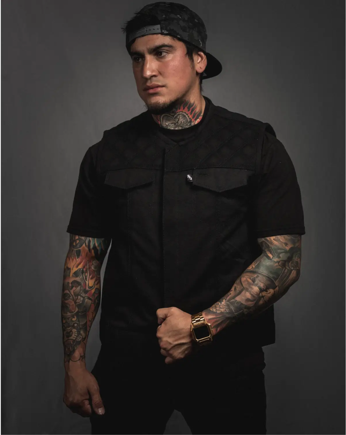 The Menace Black Canvas Vest | Collarless | Standard Length