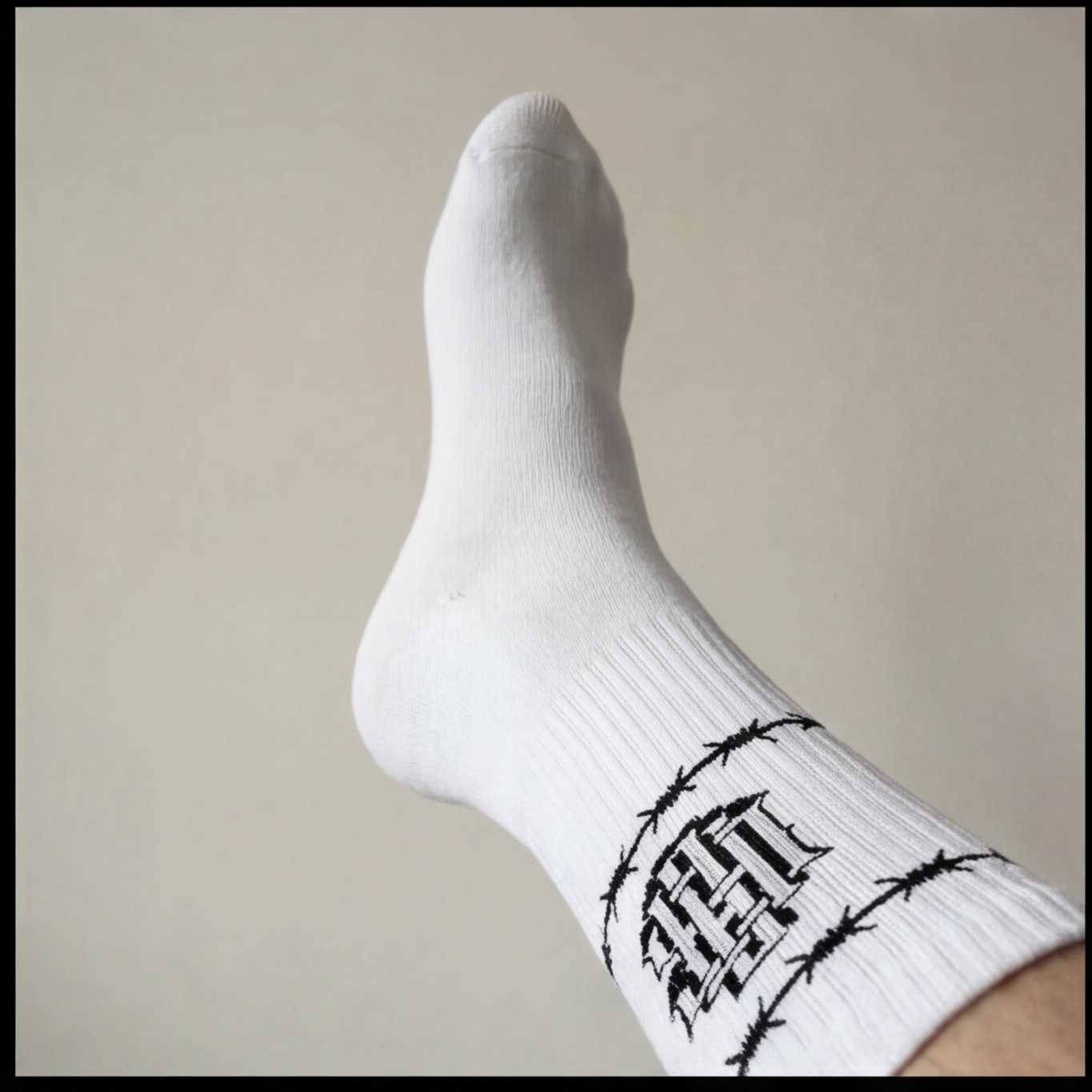 White Barb Wire Crew Socks