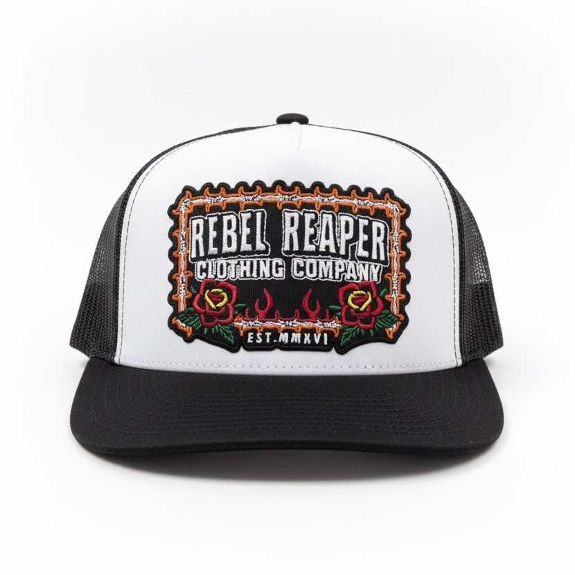 Tattoo Badge Hat - White / Black (Black Mesh)