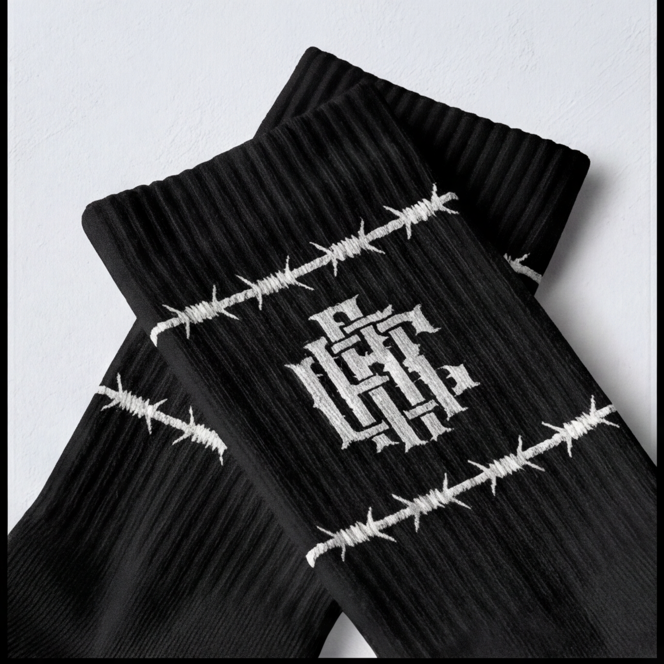 Black Barb Wire Crew Socks