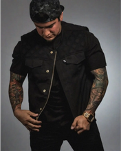 The Menace Black Canvas Vest | Collarless | Standard Length