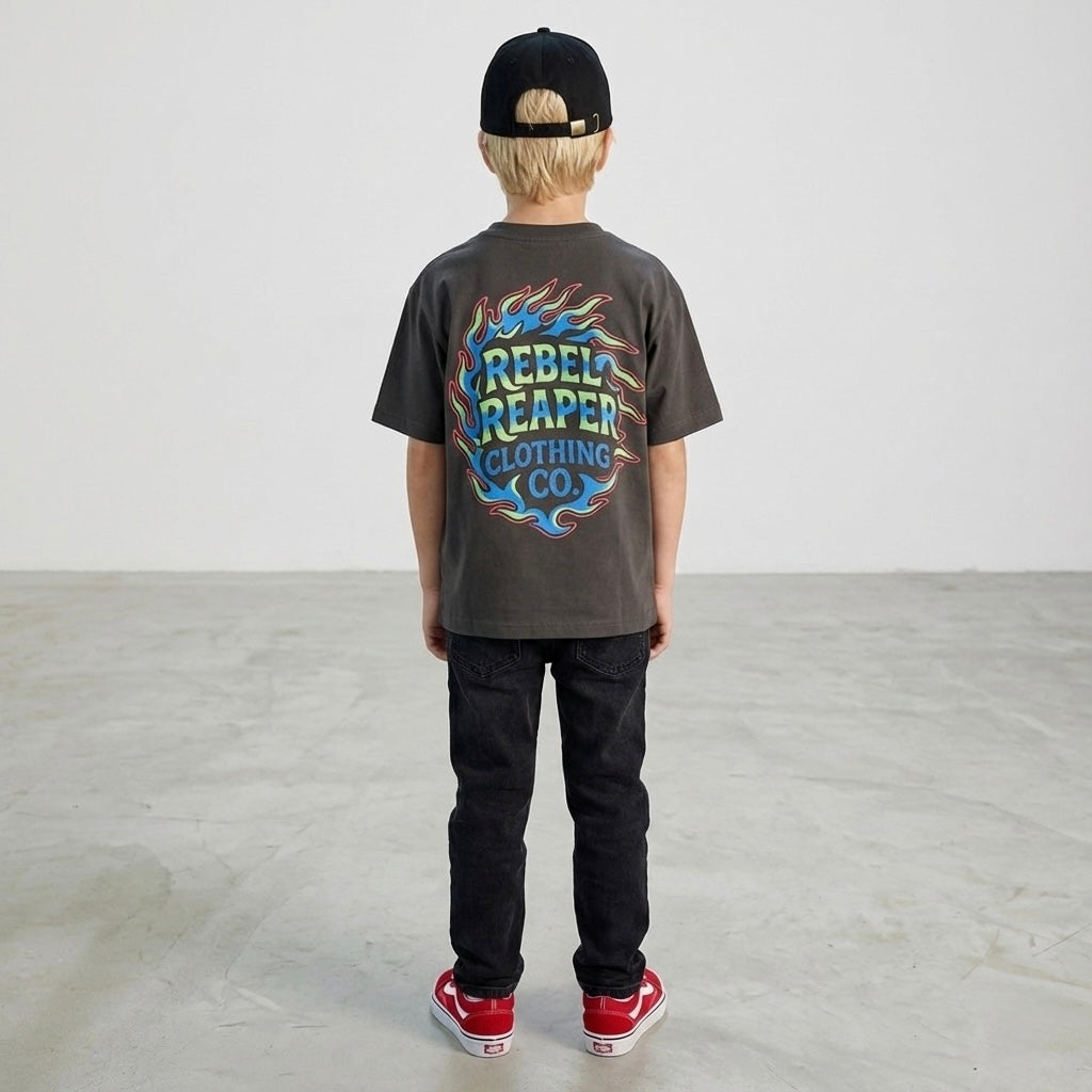 Kids Tee - Flames - Dark Grey