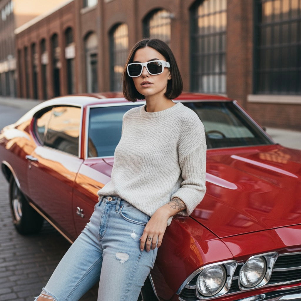 Retro Squared Polarized Sunglasses - White