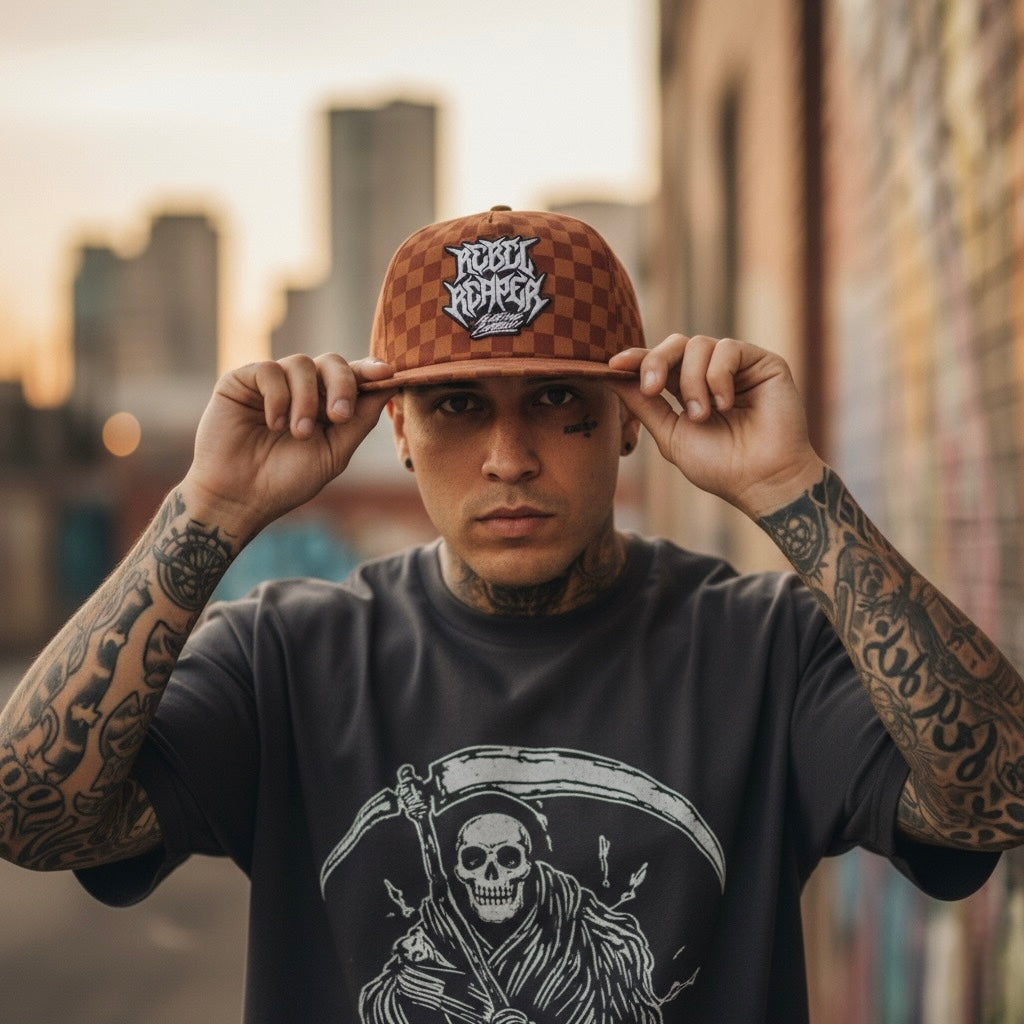 Logo - Rust Brown 2-Tone Checkered Snapback Hat