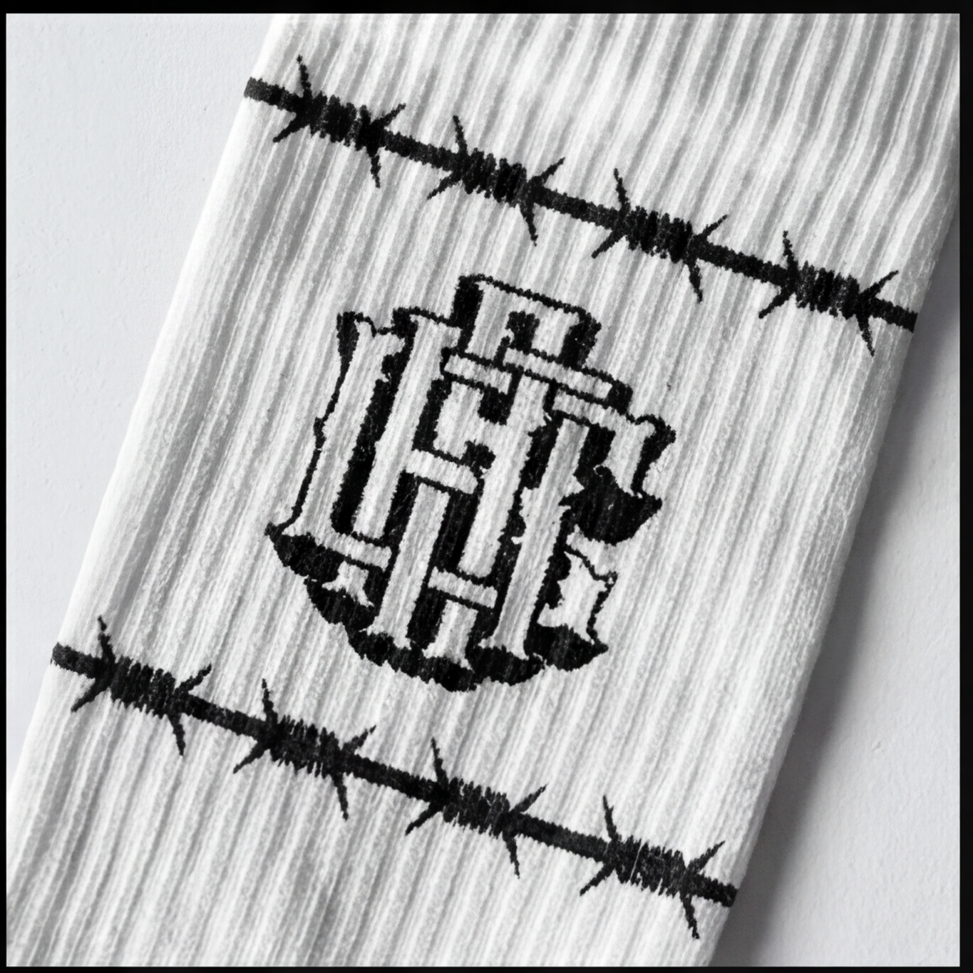 White Barb Wire Crew Socks
