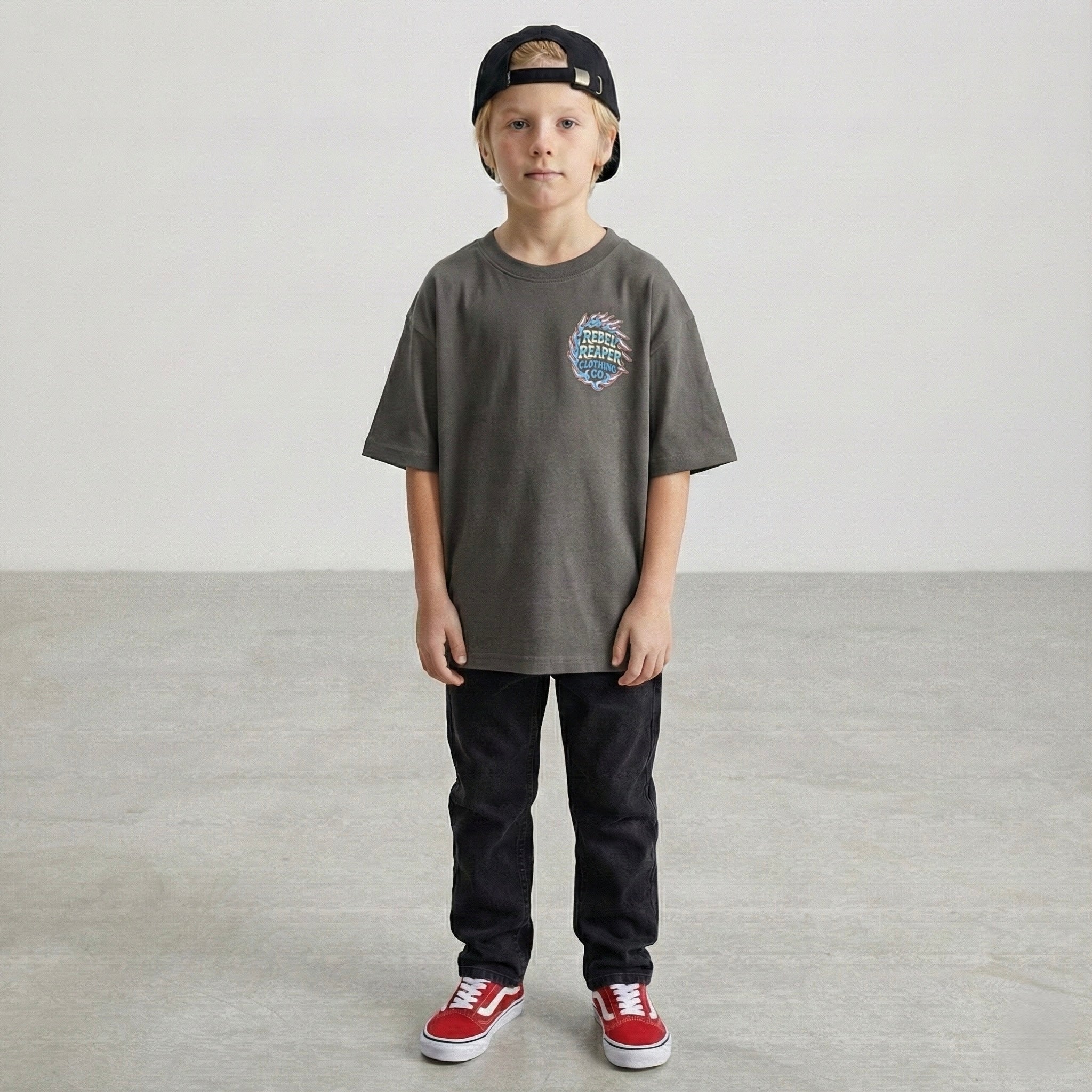 Kids Tee - Flames - Dark Grey