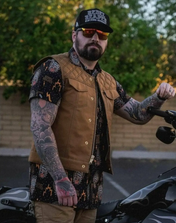 The CREAM Tan Canvas Vest - Collarless