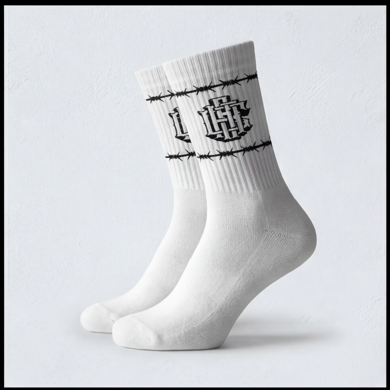 White Barb Wire Crew Socks