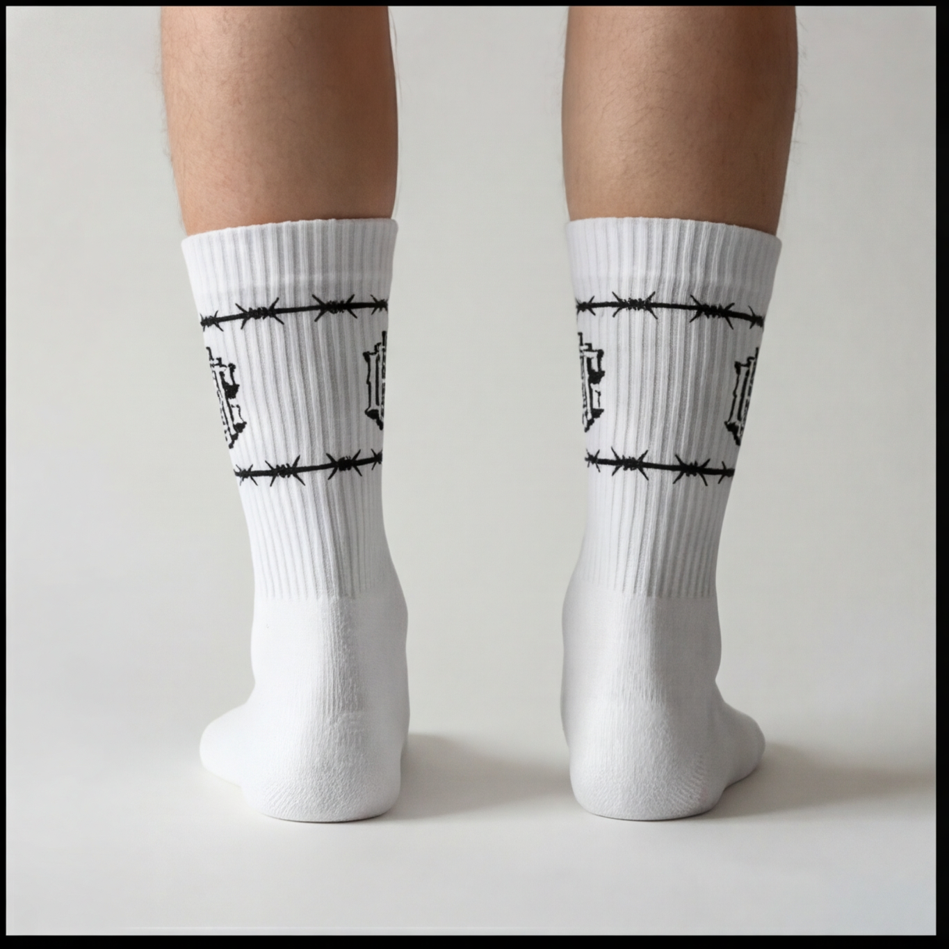 White Barb Wire Crew Socks
