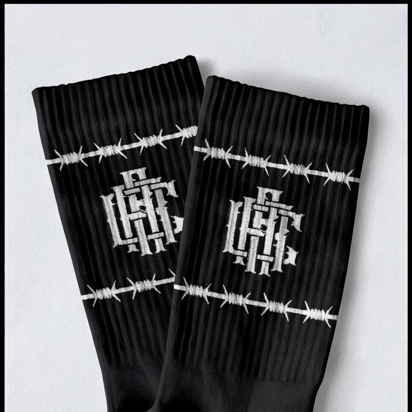 Black Barb Wire Crew Socks