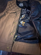 The CREAM Tan Canvas Vest - Collarless