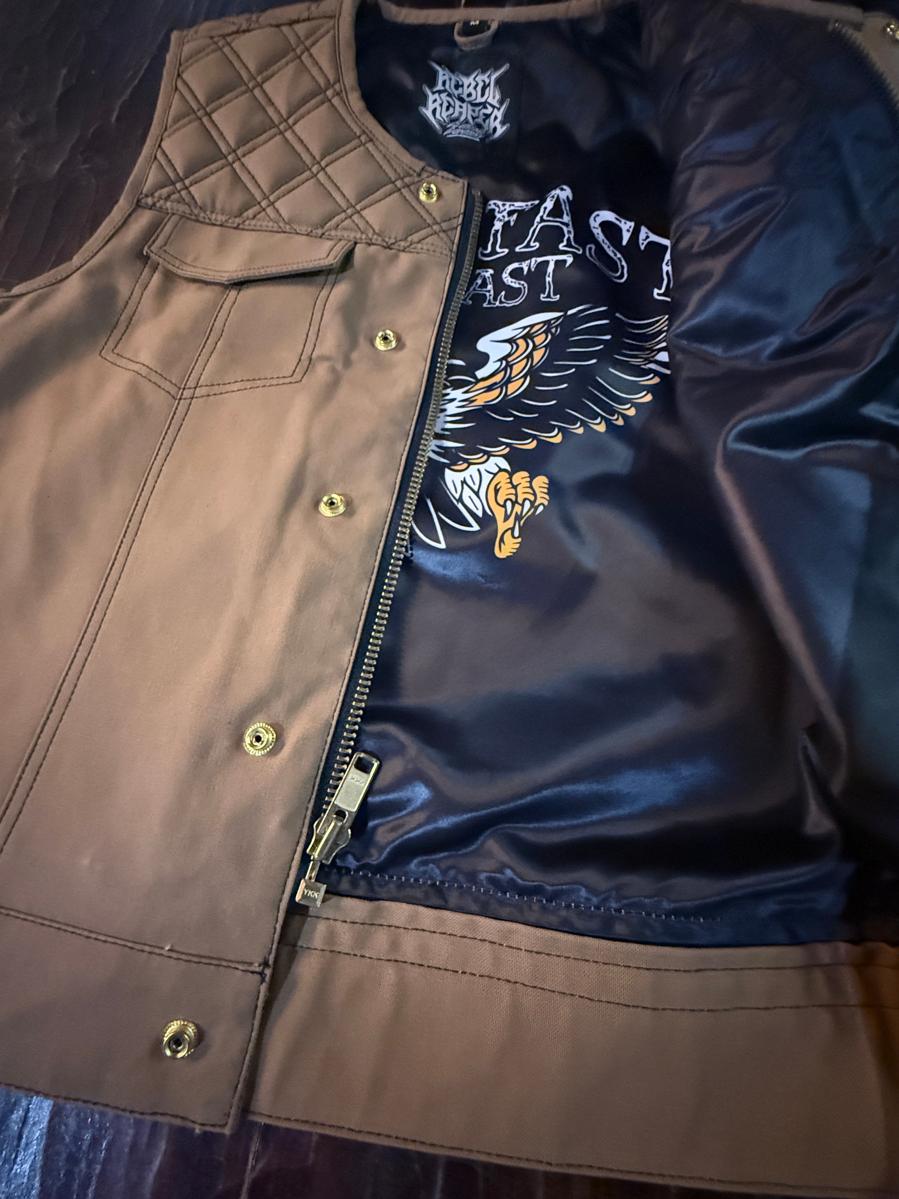 The CREAM Tan Canvas Vest - Collarless