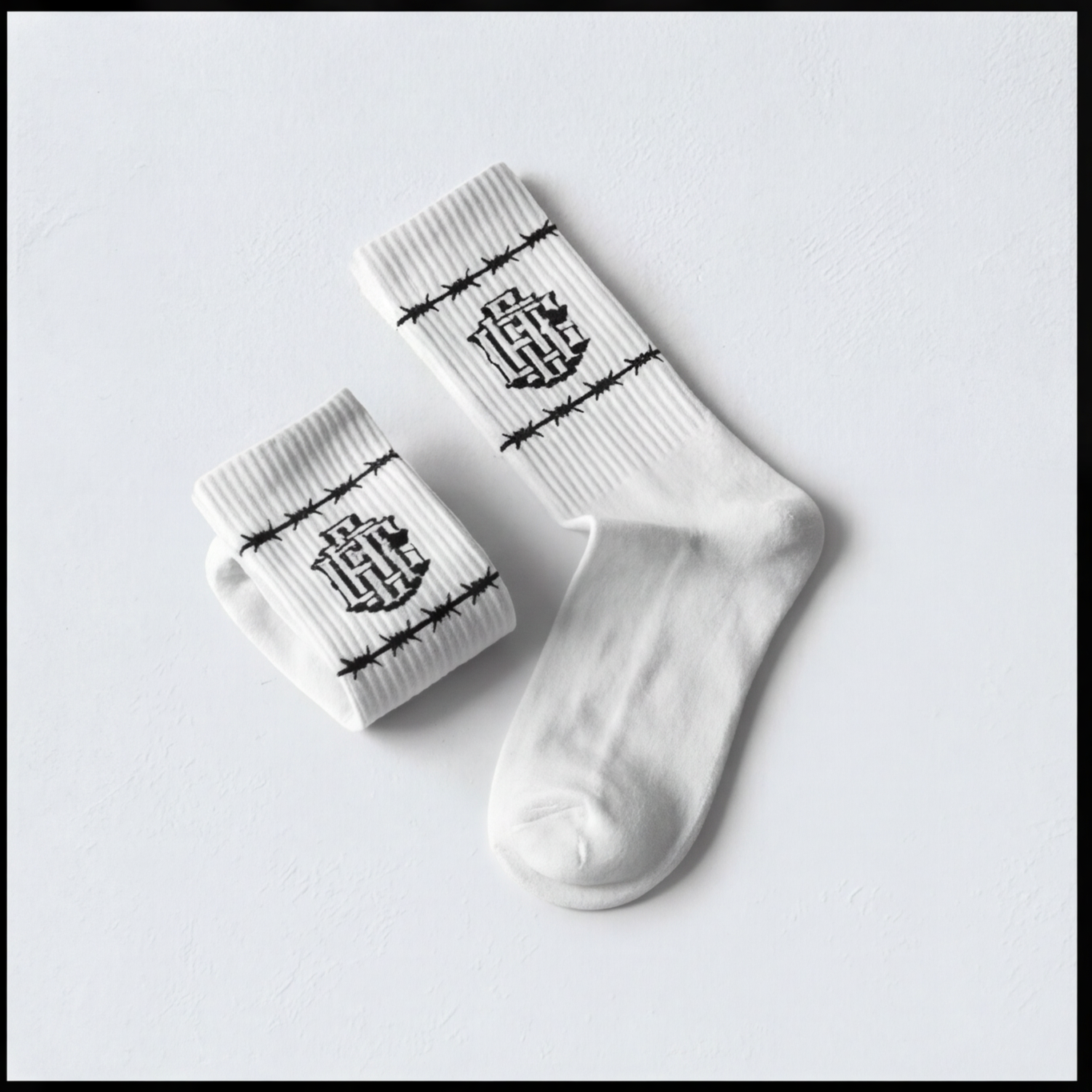 White Barb Wire Crew Socks