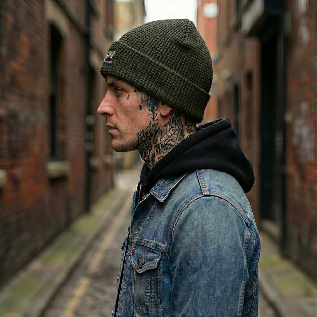 Waffle Knit Beanie - Olive