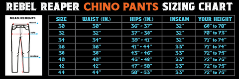 Size Chart - Chino Pants