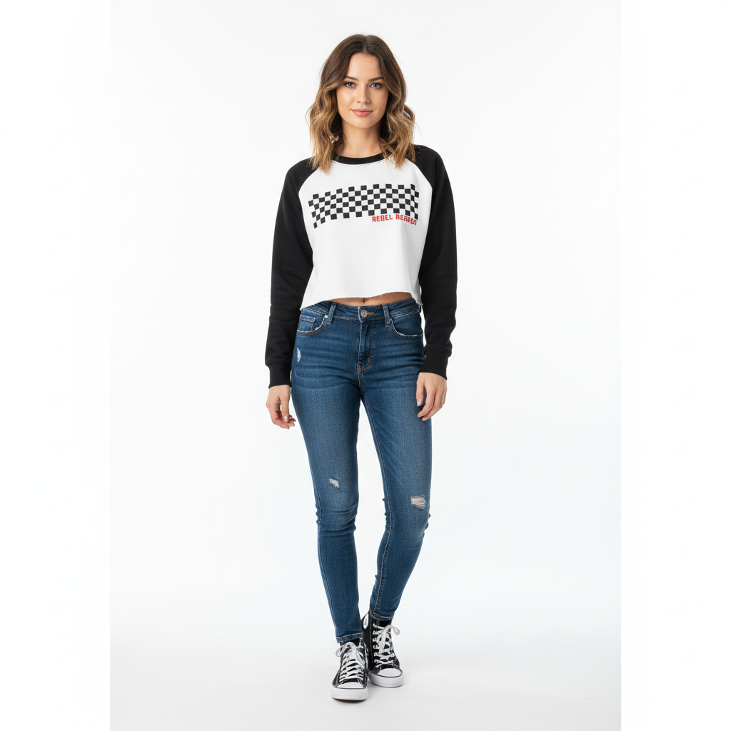 Checkered Stripe - Raglan Crop Sweatshirt
