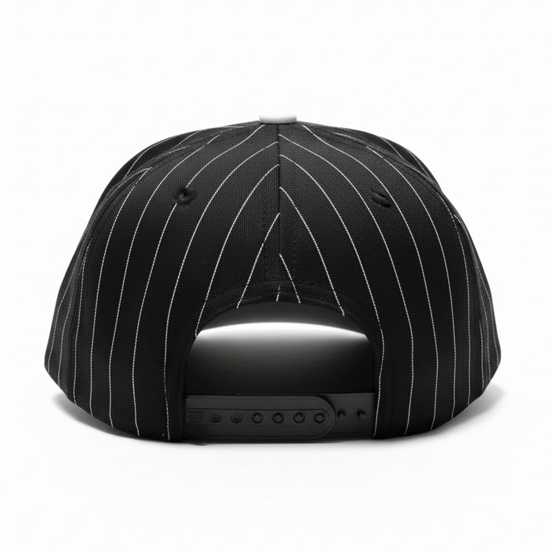 Pinstripe Monogram - Black / White Stripes Snapback Hat