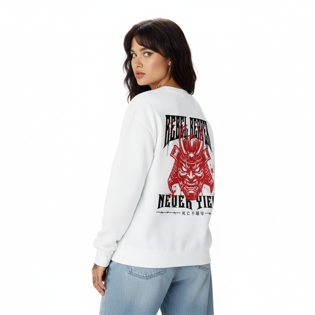 Never Yield Samurai - Drop Shoulder Crewneck Sweatshirt (White)