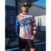 Man wearing rebel reaper racing jersey and black shorts from fly high blow past edition