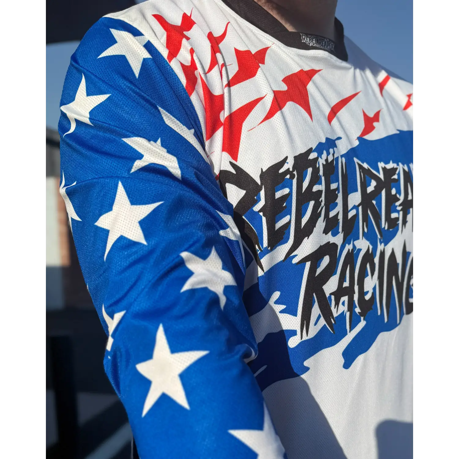 Patriotic-themed Rebel Reaper Racing Jersey Fly High and Blow Past in Moto BMX races