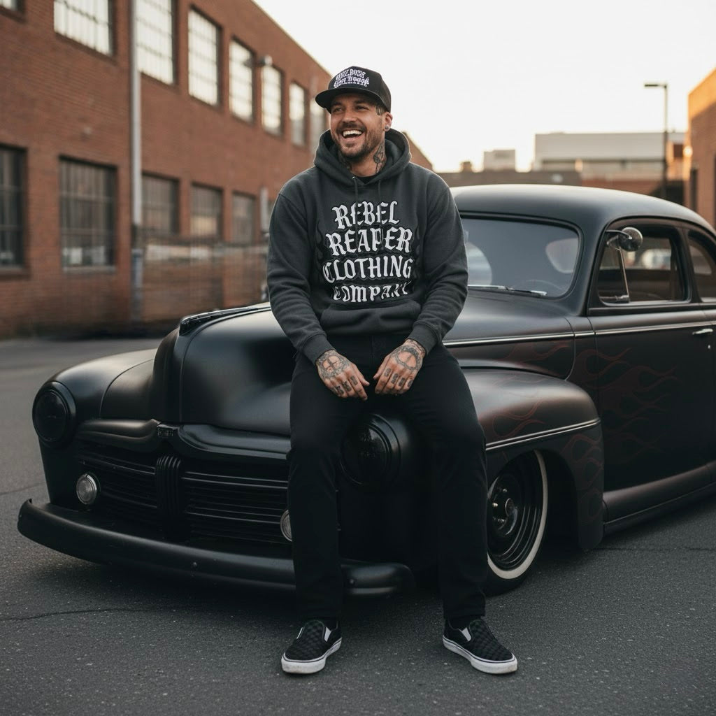 Hot Rod Shoebox Flames - Oversized Essential Hoodie (Multiple Colors)