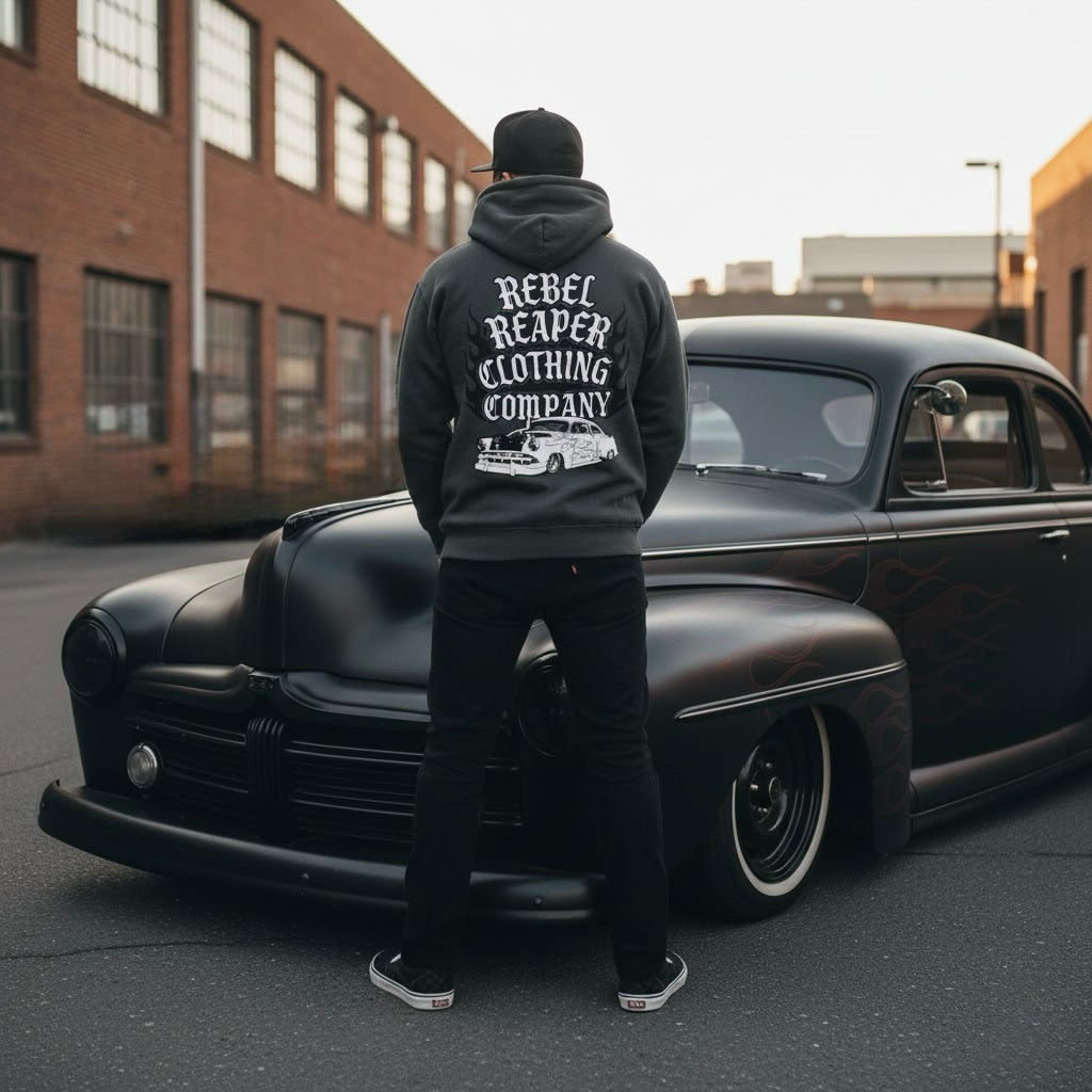 Hot Rod Shoebox Flames - Oversized Essential Hoodie (Multiple Colors)