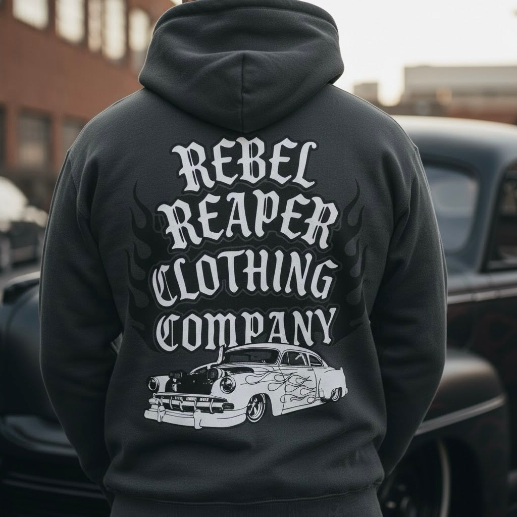 Hot Rod Shoebox Flames - Oversized Essential Hoodie (Multiple Colors)