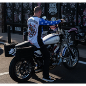 Patriotic motorcycle featuring rebel reaper racing design from REBEL REAPER MOTO/BMX Jersey