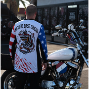 Patriotic motorcycle shirt from Rebel Reaper Racing Fly High Blow Past collection