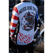 Rebel Reaper Racing long-sleeved jersey with eagle and American flag design fly high