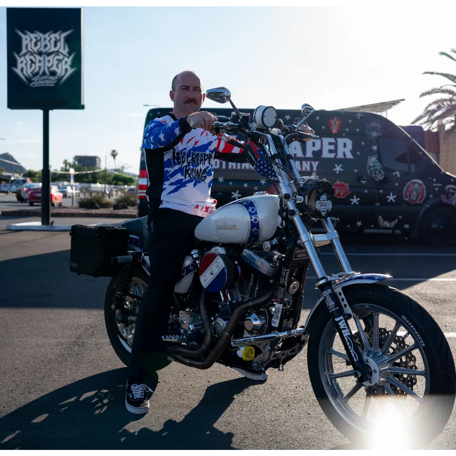 Patriotic motorcycle design on Rebel Reaper Racing REBEL REAPER MOTO BMX Jersey