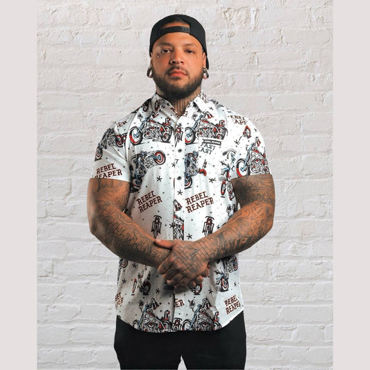 American Tattoo Flash Choppers | Button Up Shirt | White