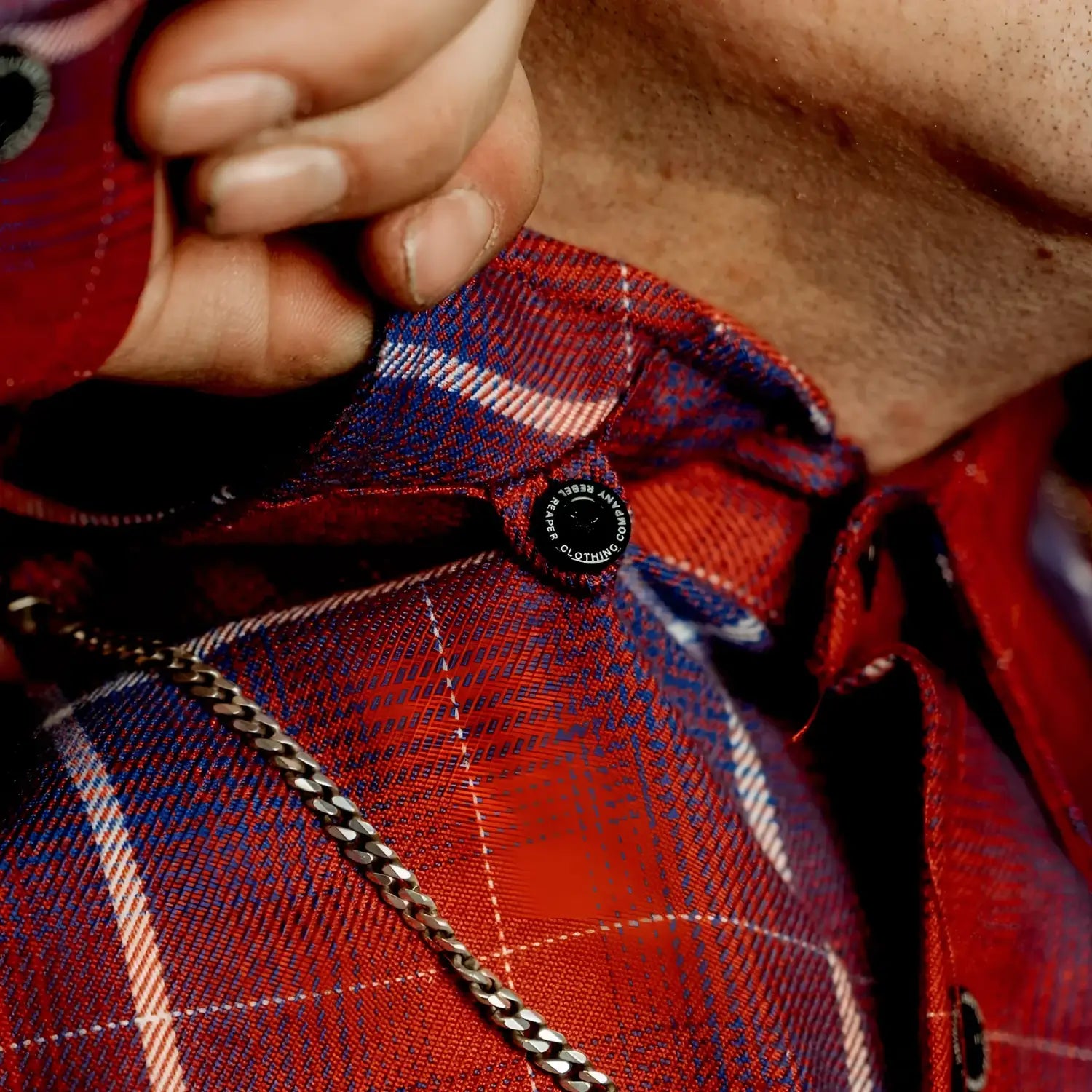 Red and blue plaid mens flannel shirt from Rebel Reaper made with premium fabric