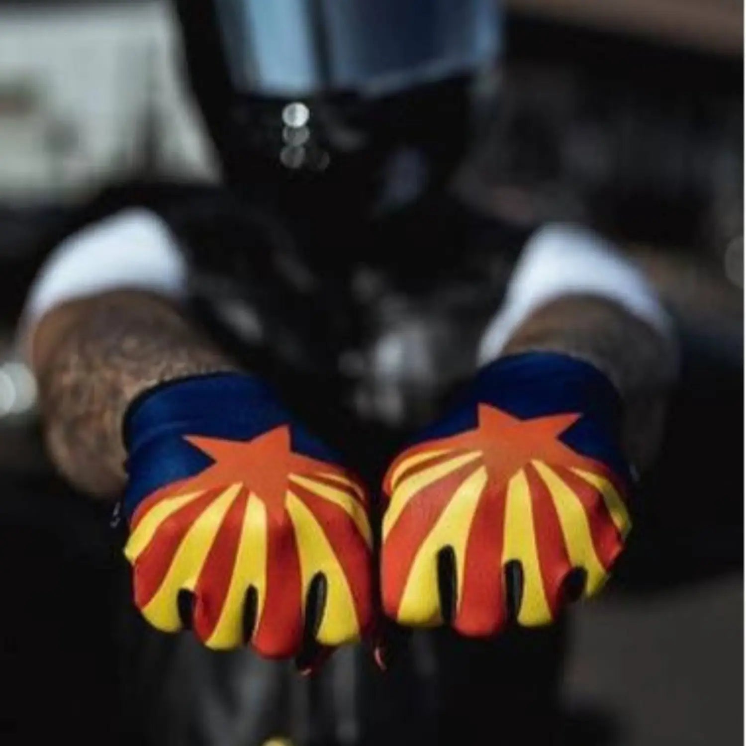 Arizona Flag Moto Gloves with leather palms and heavy-duty tank magnets for riding