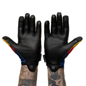 Arizona Flag Moto gloves featuring black leather perforated palms for durability and style
