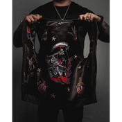 Black leather vest with grim reaper and dagger designs featuring concealed carry pockets and double diamond stitching