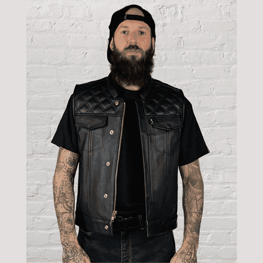 Back In Black Vest | Collared | Black Leather | Standard Length