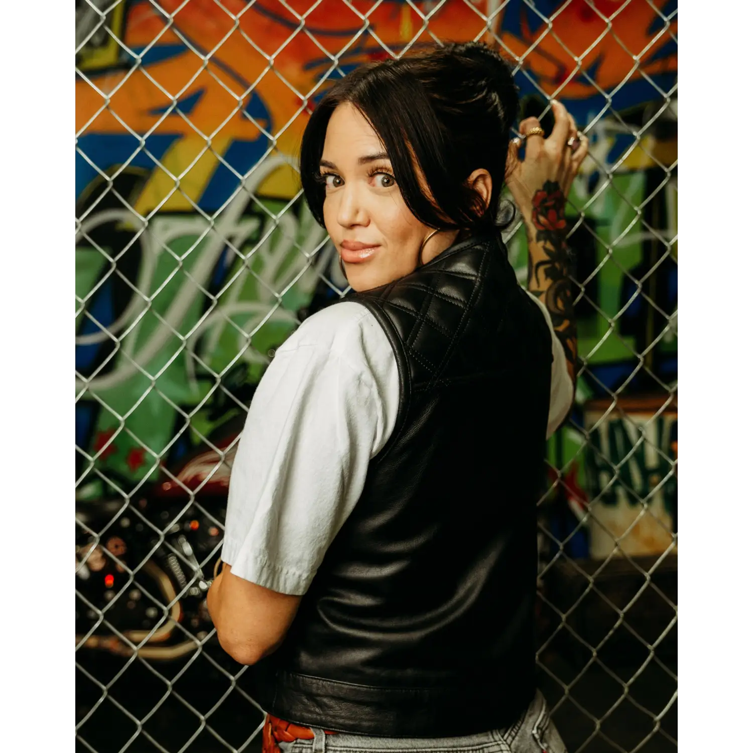 Back In Black Women’s Leather Vest with conceal carry pockets in premium cowhide leather