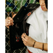 Back In Black Women’s Leather Vest with floral bird lining and conceal carry pockets